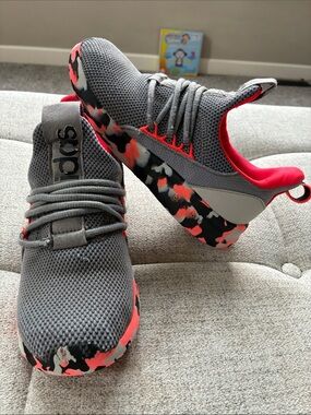 adidas Kids Grey and Neon Orange Athletic Sneakers - No Tie
